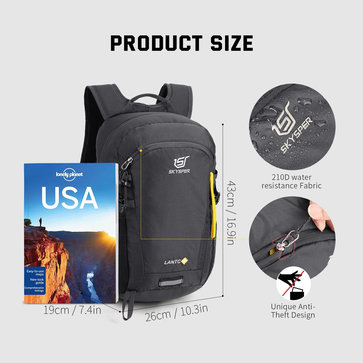 SKYSPER Small Hiking Backpack, 20L Lightweight Travel Backpacks Hiking Daypack Rucksack Women Men for Trekking Backpacking Outdoor Sports(Darkgray)