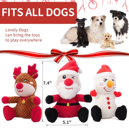 Epesiri Christmas Plush Dog Squeaky Toys for Large Breed, 3 Pack Durable Dog Toys for Medium Dogs, Cute Christmas Puppy Toys with Cotton, Tough Dog Chew Toys, Dog Toys Gift