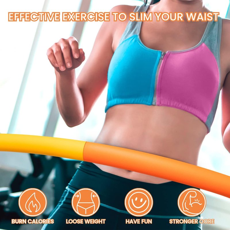 Weighted Fitness Hoop - Adjustable 2.8 lb Large Size for Core Workouts & Weight Loss | 8 Detachable Sections
