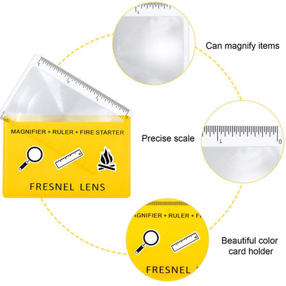 Frienda 20 Pieces Pocket Magnifying Glass Fresnel Lens Credit Card Pocket Magnifier Plastic Ruler Starting Solar Fire Emergency Bushcraft Outdoor Survival Leisure for Classroom Home Office
