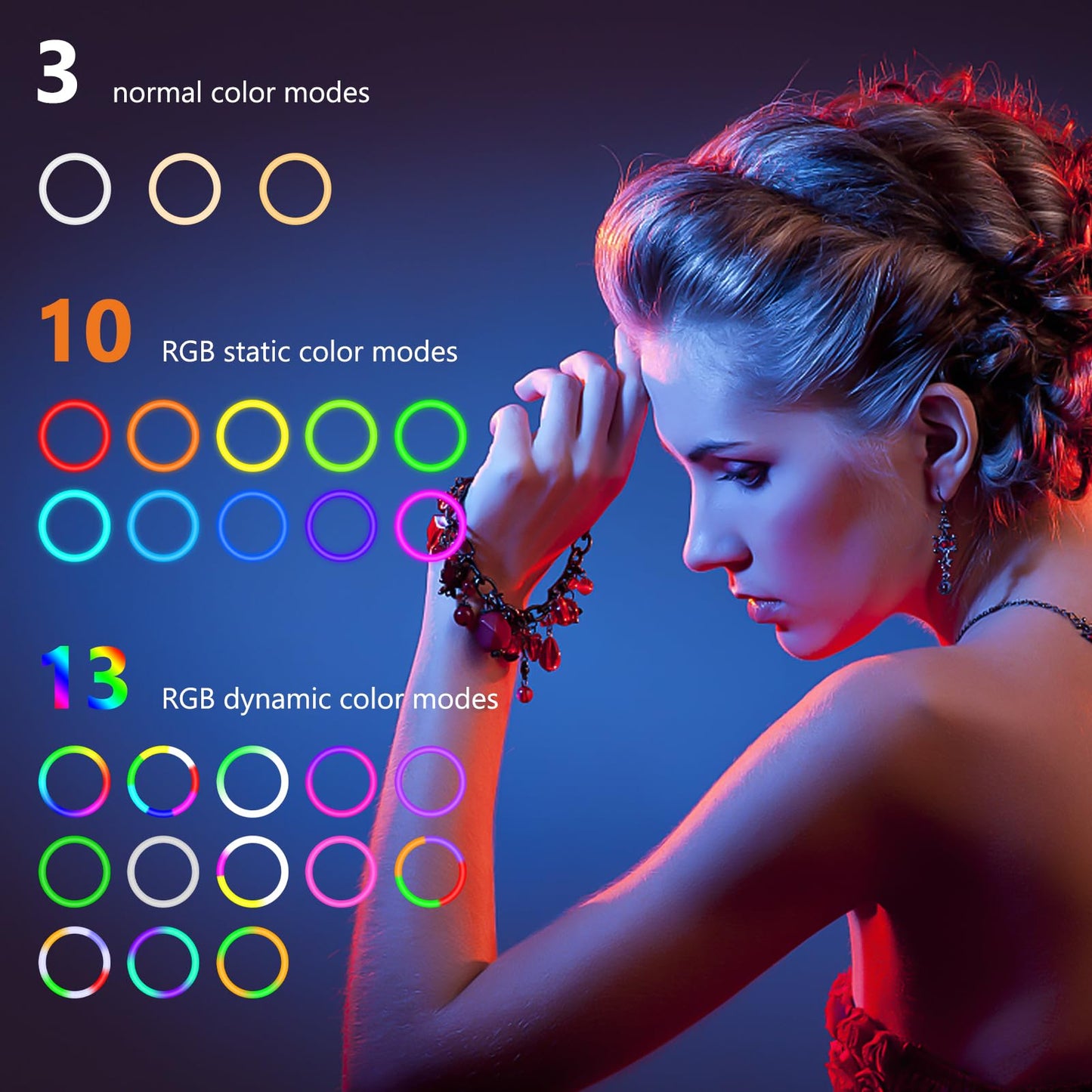 PEYOU 12" Selfie Ring Light with Tripod Stand & Phone Holder Tall 186cm/73", 【Desk Ring Light】 48 RGB Colors, Upgrade 3 in 1 Dimmable Adjustable Speed Ringlight for Tiktok, Makeup, Selfie Photography