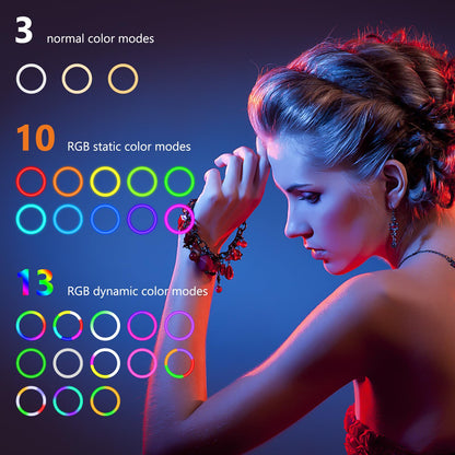 PEYOU 12" Selfie Ring Light with Tripod Stand & Phone Holder Tall 186cm/73", 【Desk Ring Light】 48 RGB Colors, Upgrade 3 in 1 Dimmable Adjustable Speed Ringlight for Tiktok, Makeup, Selfie Photography