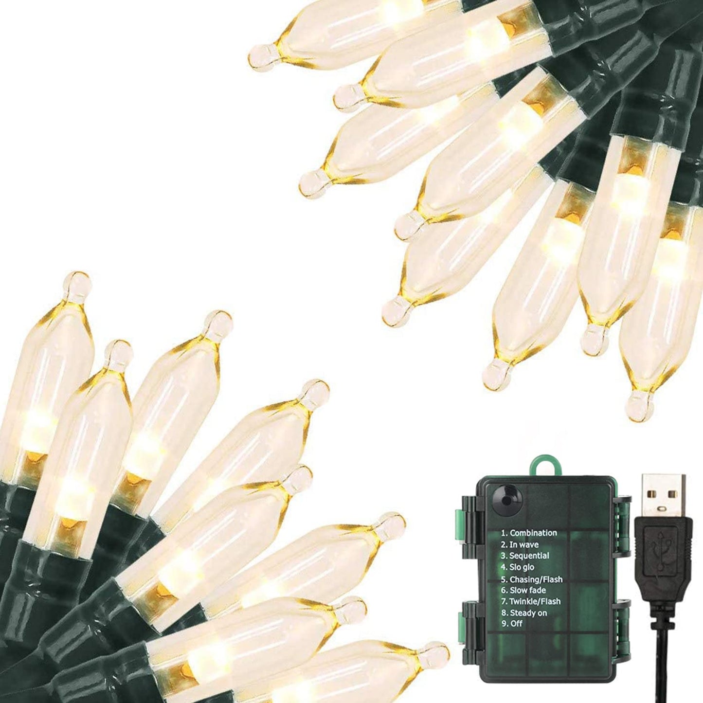 Green Convenience Christmas Lights 33ft 100 LED Battery String Lights with Timer Memory Function USB or Battery Powered Waterproof String Lights for Indoor Outdoor Decoration