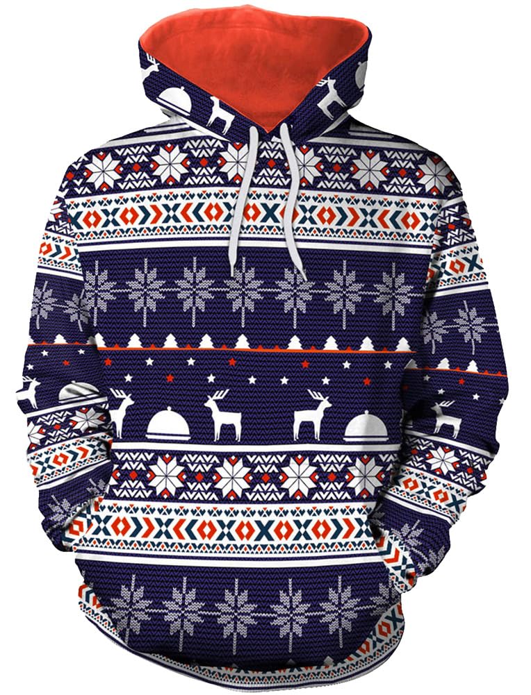 Arvilhill Mens Ugly Christmas Hoodies Adult 3D Graphic Print Holiday Jumper Tacky Funny Reindeer Sweatshirts Adult L