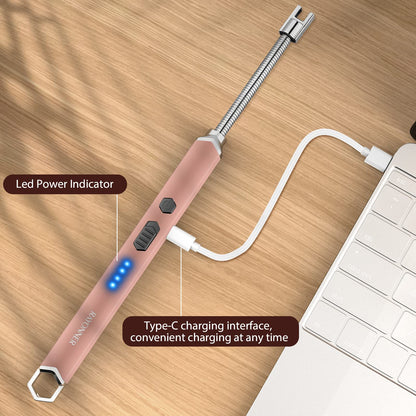 Electric Candle Lighter Long Flexible Neck Windproof Flameless USB Rechargeable Plasma Arc Lighter for Grill Firework Kitchen Camping (Black&Rose Gold)