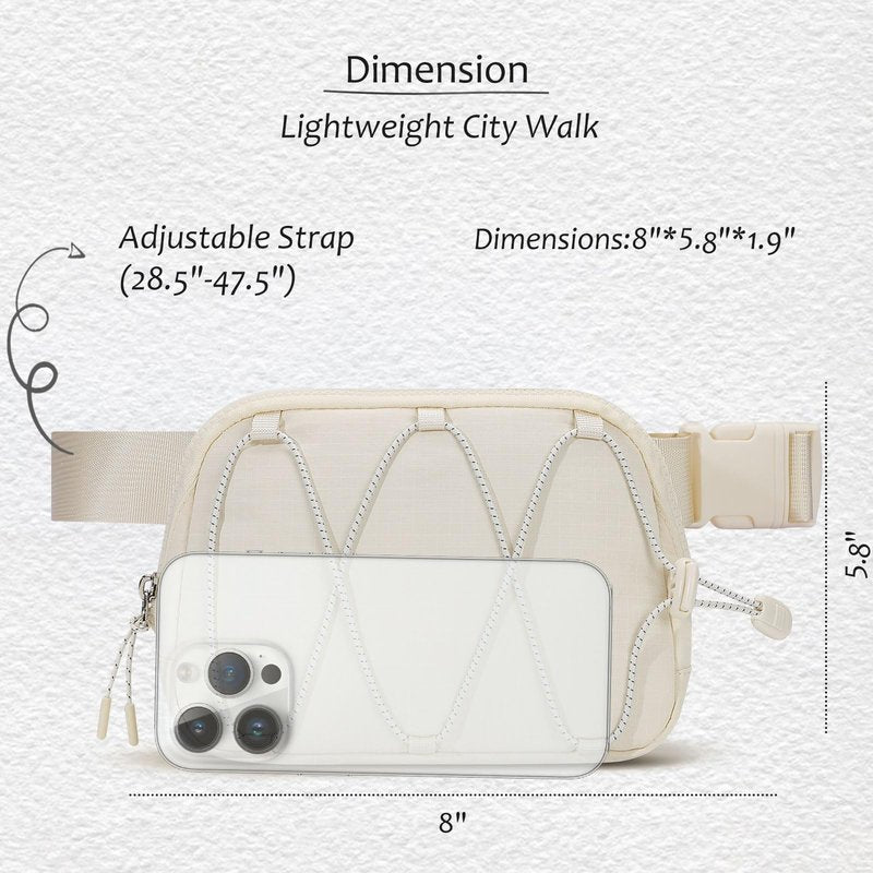 MAXTOP Small Crossbody Fanny Packs for Women Belt Bag with Adjustable Strap Reflective Waist Pack for Yoga Running Hiking Travel Casual Workout,Beige