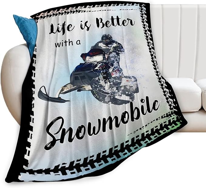 Snowmobile Blanket Decor Gifts for Snowmobile Lover, Flannel Fleece Fuzzy Snow Mobile Throw Blankets, Soft Warm Cozy Plush Sport Blanket Stuff Decoration for Kids Adult 50"x40"