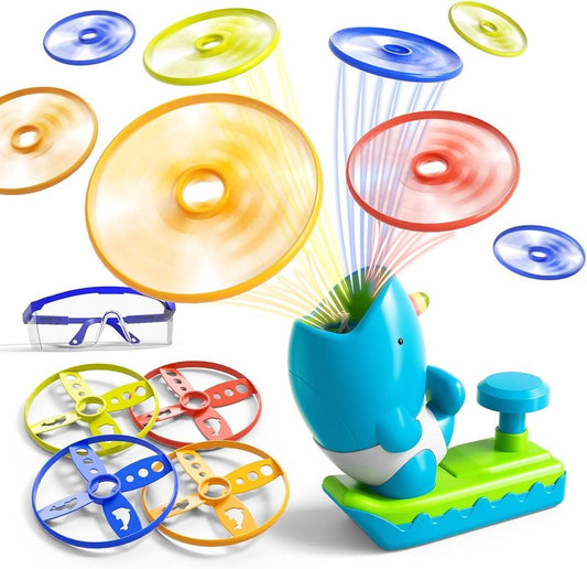 WATUDOU 12 PCS Flying Disc Launcher Outdoor Indoor Game Toys Gifts for 3 4 5 6 7 Year Old Boys Kids, Outdoor Outside Game Toys for Boys Girls Ages 3-5 4-8, Ideal 3 4 5 6 Year Old Birthday Gifts