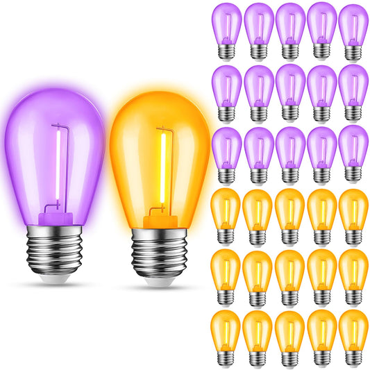 30-Pack Orange Purple String Light Bulbs, S14 LED Replacement Bulbs for Outdoor String Lights, Patio Light Bulbs, 1W E26 Base for Halloween Christmas,Holiday Lighting,Home Decor (Orange + Purple)