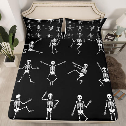 Erosebridal Sugar Skull Sheet Set Twin Size Skeleton Bones Bedding Set for Kids Boys Girls Teens Adult Halloween Horror Theme Fitted Sheet Gothic Spooky Bed Sheet Wrinkle Bedclothes(No Flat Sheet)