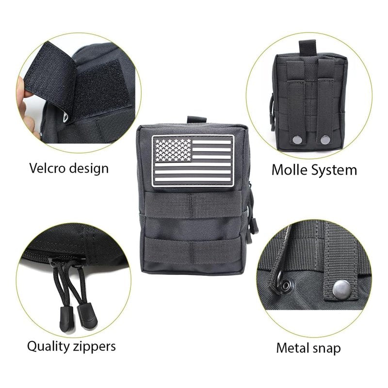 2 Pack Tactical Molle Pouches Small Molle Utility Pouch Small Tactical Accessory Bag Belt Pouches Vest Pouch Compact Water-Resistant EDC Pouch with Flag Patch (Purple)