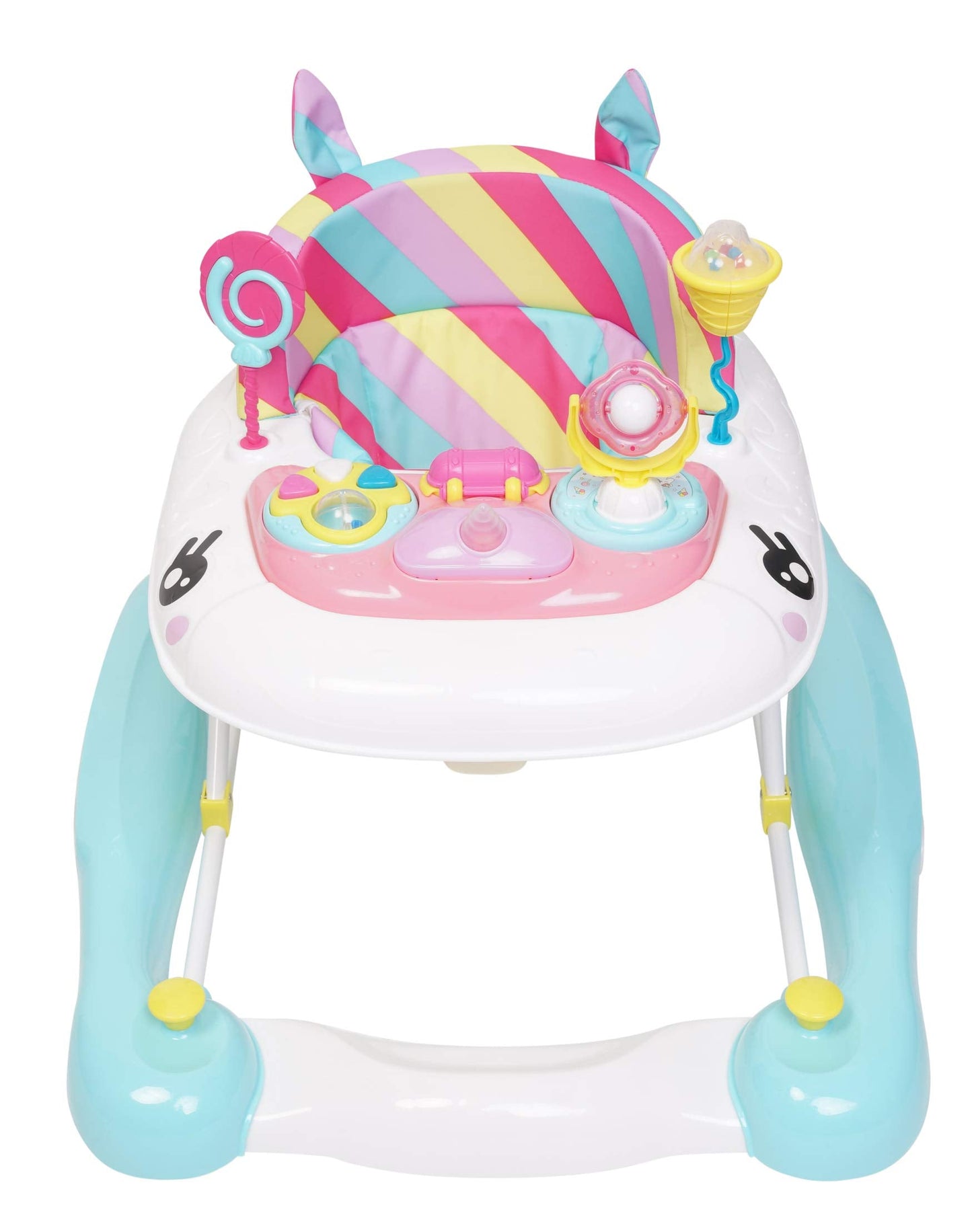 MyChild Unicorn 2-in-1 Walker Rocker, Pink Rainbow - Activity Center Baby Walker - Easy fold Frame for Storage - 6 Months + Anti Fall Blocks for Extra Safety and 3 Height Adjustment.