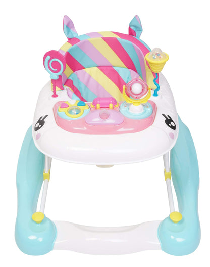 MyChild Unicorn 2-in-1 Walker Rocker, Pink Rainbow - Activity Center Baby Walker - Easy fold Frame for Storage - 6 Months + Anti Fall Blocks for Extra Safety and 3 Height Adjustment.