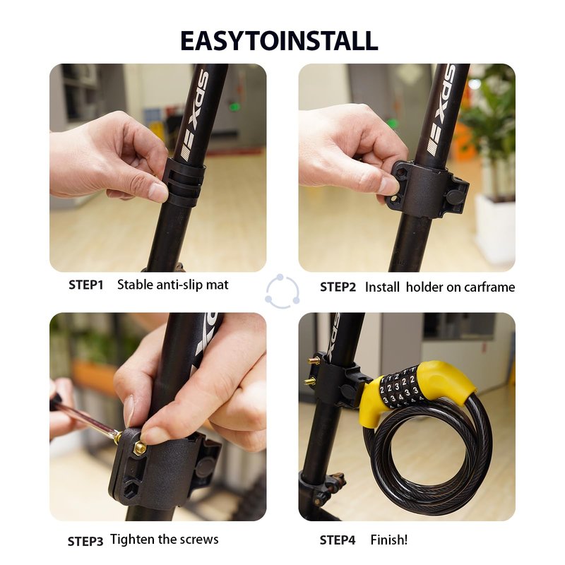 5-Digit Combination Bike Cable Lock, 12mm Heavy Duty Anti-Theft Bicycle Lock with Mounting Bracket, Resettable Security Lock, Weatherproof Zinc Alloy Cylinder for Bike, Scooter, Motorcycle