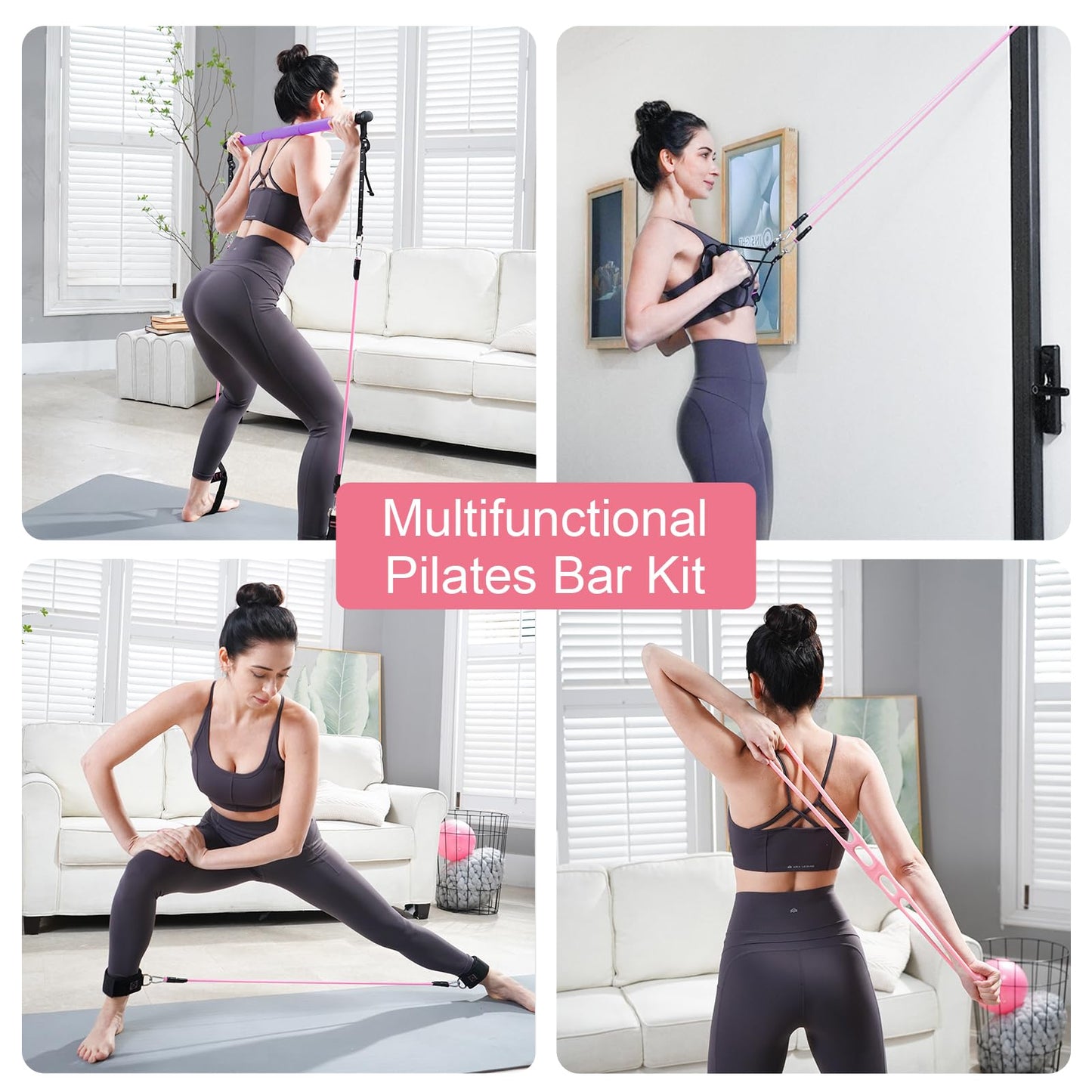 kisnbld Pilates Bar Kit with Resistance Bands, Multifunctional Pilates Bar with 3 Set Exercise Resistance Bands, Portable Pilates Equipment for Women Home Gym Yoga Workouts