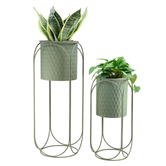 TRIROCKS Set of 2 Planters with Stand Indoor Otdoor Planters for Indoor Plants 26 &18" H Large Plant Pots for Living Room Corner Kitchen Office Garden Balcony Patio Decor(Green)