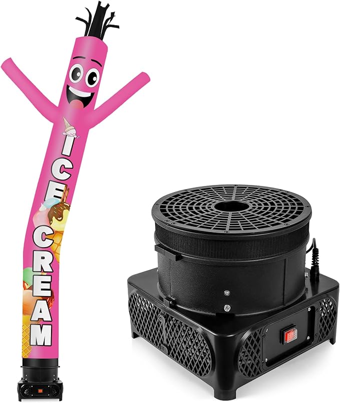 10FT Tall Inflatable Tube Man Ice Cream Wacky Wavy Dancing Guy with 3/4 HP Weather-Resistant Blower (12''Diameter) for Outdoor Decoration Advertising Business Promotion
