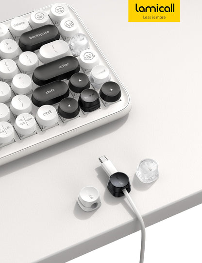 8Pack Cord Organizer [1s Lock] Spring Cable Management Clips - Lamicall Desk Cord Holder, Adhesive Cute Round Cable Clip, Phone Charger Wire Organizer Keeper for Nightstand Car Office Accessory, White