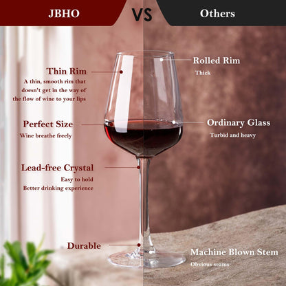 JBHO Hand Blown Italian Style Crystal Bordeaux Wine Glasses - Great Gift Packaging - Red Wine Glasses Lead-Free Premium Crystal Clear Glass - Set of 4-18 Ounce