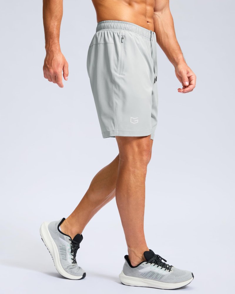 G Gradual Men's Athletic Running Shorts with Zipper Pockets Quick Dry 7"/ 5"/ 9" Workout Gym Shorts for Basketball Hiking(Platinum Grey,7L)