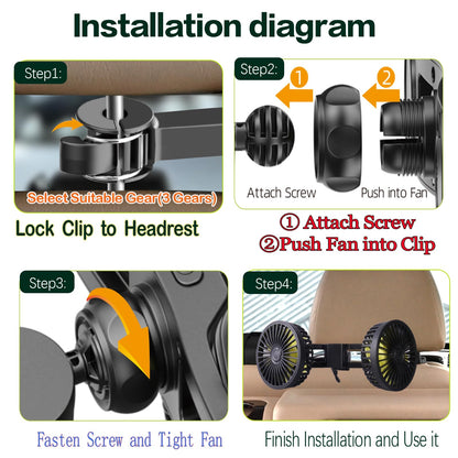 HUENLYEL Car Backseat Fan for Backseat Kids, Dual Head Usb Car Headrest Fan for Car Backseat Kids (No Battery)