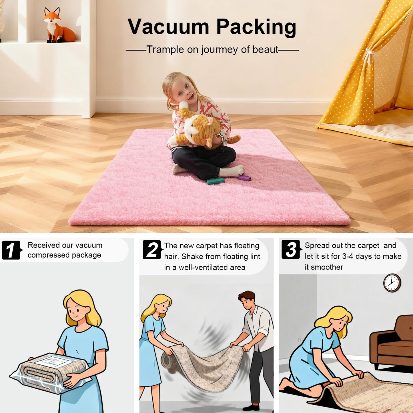 Ehayx Pink Rugs for Living Room, Large Fluffy 6x9 Area Rugs for Bedroom, Fuzzy Shag Soft Non-Slip Carpet for Kids Girls and Boys Nursery Dorm Indoor Room Home Decor (6ft X 9ft, Pink)