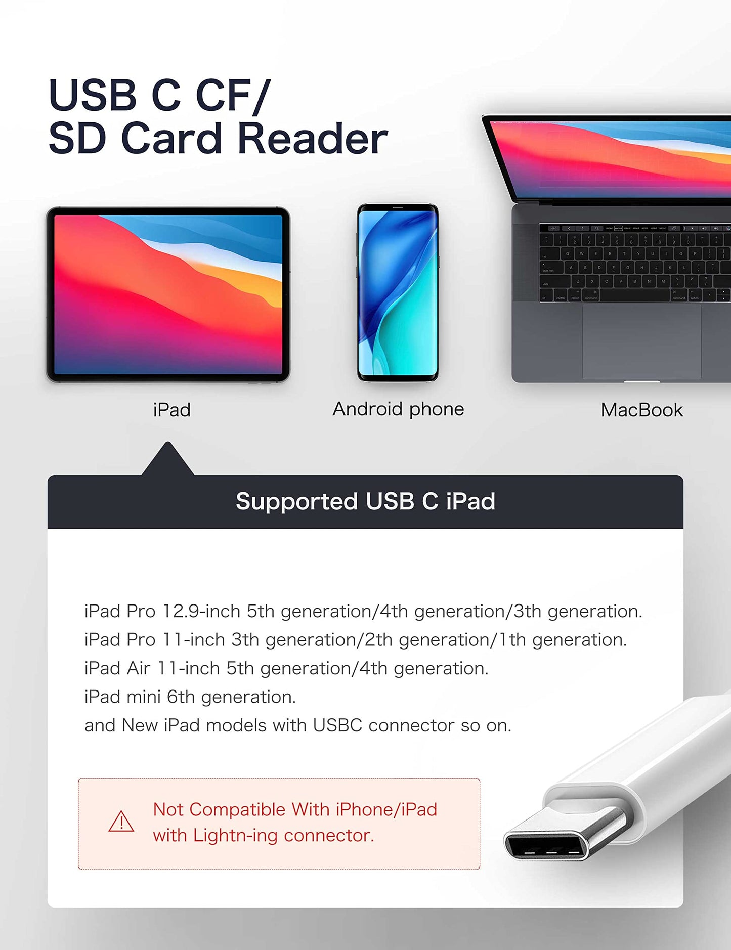 ChiaoPio USB C SD Card Reader, USB-C to SD CF Card, Type C SD Card Adapter Supports Compact Flash/CF/SD/MicroSD, Compatible for iPad Pro/Air/Mini Mac iMac Macbook Pro/Air Galaxy, Plug and Play