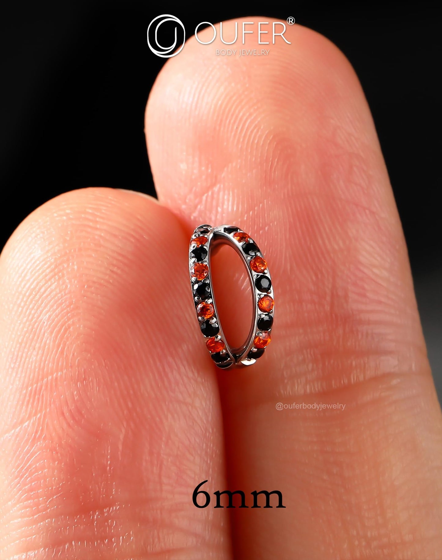 OUFER 20G Halloween Nose Rings, 316L Surgical Steel Double Hoop Nose Rings for Women, Orange and Black Crystal Hoop, 8MM Body Piercing Jewelry for Halloween