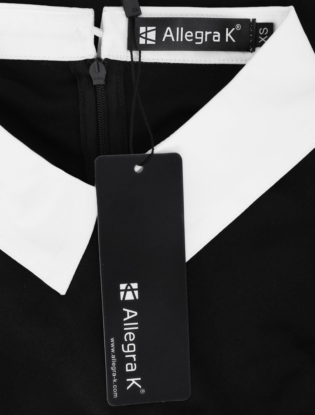 Allegra K Women's Flare Dress Halloween Contrast Peter Pan Collar Short Sleeves Wednesday Addam Dresses Medium Black