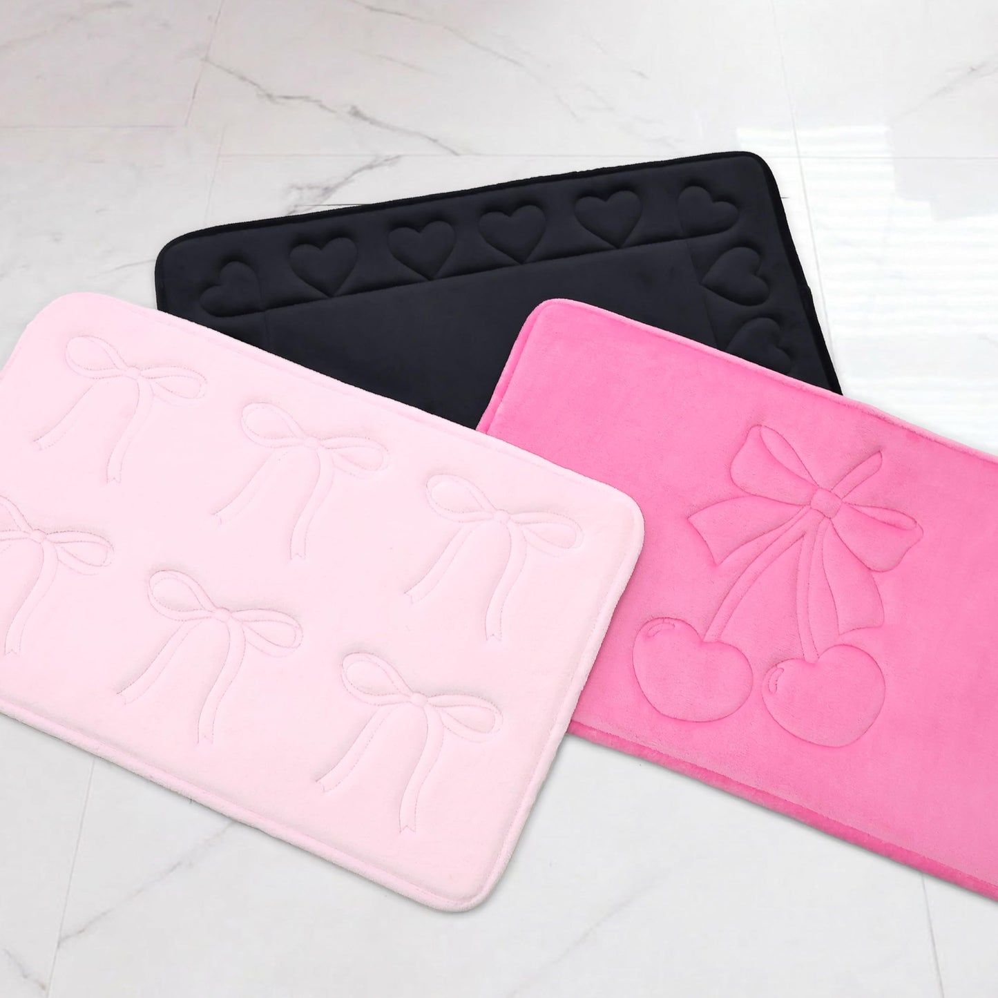 Juicy Couture Quilted 2-Piece Memory Foam Bath Mat Set 17" x 24" / 20" x 32" Mini Bows Lattice Hot Pink Skid-Resistant Bath Rug Set