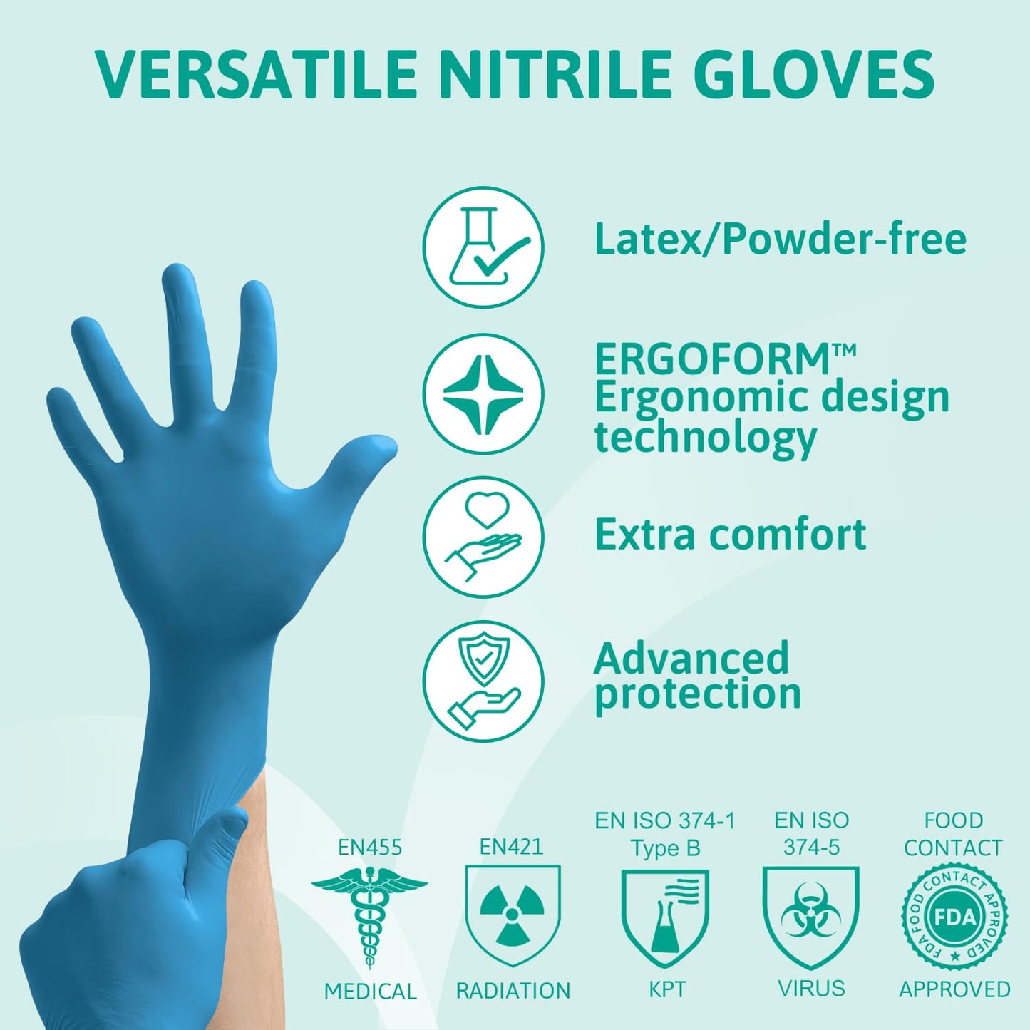 Ansell VersaTouch 92-465 Nitrile Disposable Gloves, Chemical Resistant, Mechanical Protection, DIY Applications, Examination Glove, Industrial Safety PPE, Size L (100 Pieces)