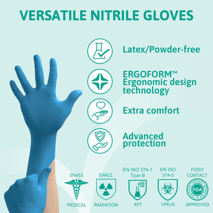 Ansell VersaTouch 92-465 Nitrile Disposable Gloves, Chemical Resistant, Mechanical Protection, DIY Applications, Examination Glove, Industrial Safety PPE, Size L (100 Pieces)