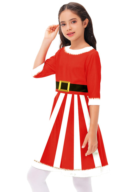 Remimi Santa Dress for Girls Christmas 3/4 Sleeve Twirly Gift Holiday Skater Dress 9-10 Years