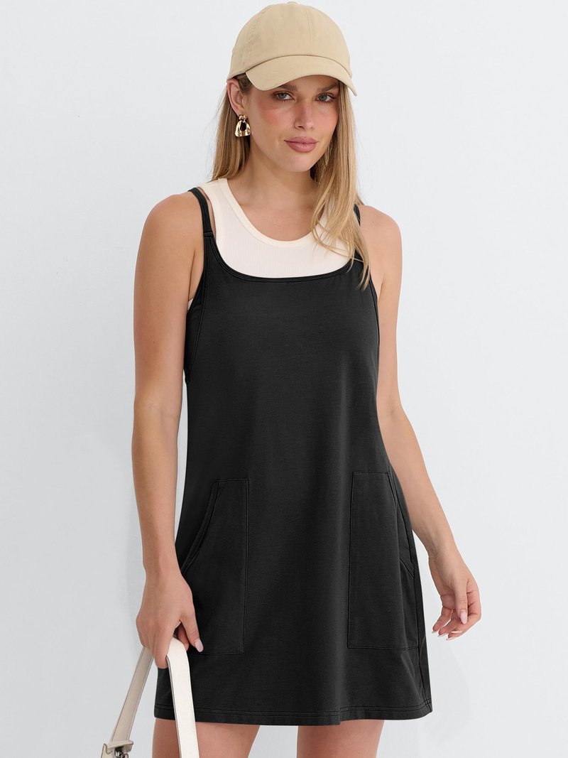 ANRABESS Women Athletic Tennis Dress 2026 Summer Square Neck Active Romper Built in Shorts Casual Athleisure Mini Dresses Black Medium