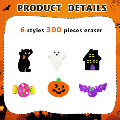300 Pieces Halloween Mini Erasers, Assortment Novelty Pencil Erasers Bulk for Students Home School Work Classroom Rewards Prizes Gift