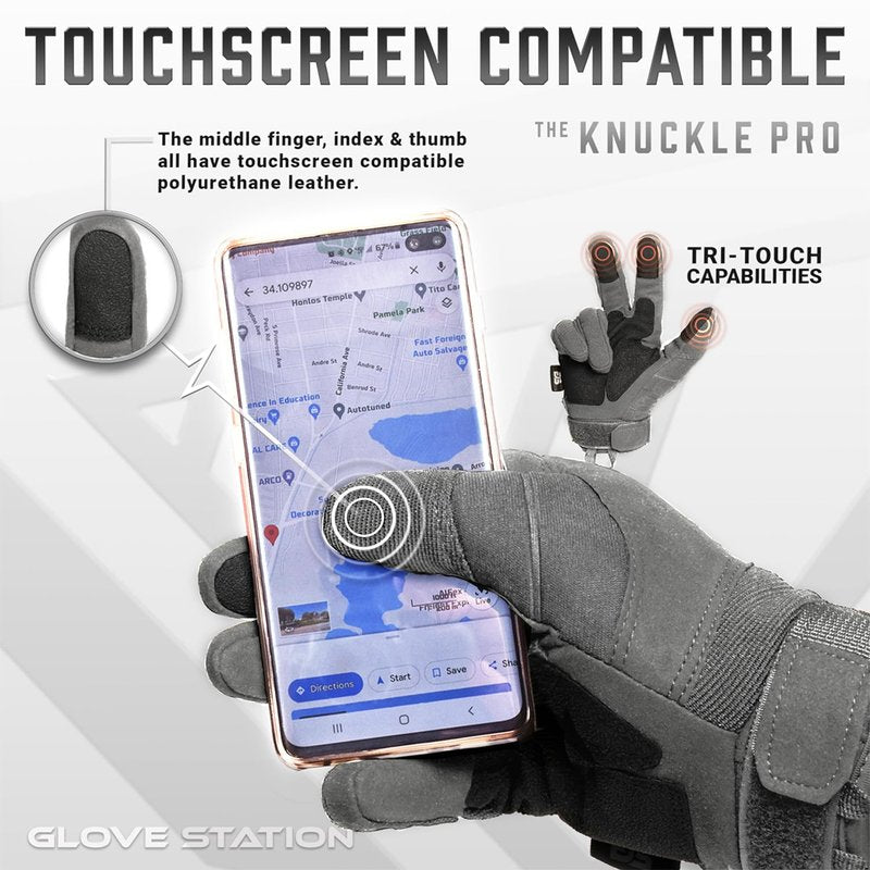 Glove Station Gloves for Men – Touchscreen Utility Gear with Hard Knuckle Protection Used in Motorcycle, Airsoft, & Outdoor Work Gray - Hard Knuckle Medium