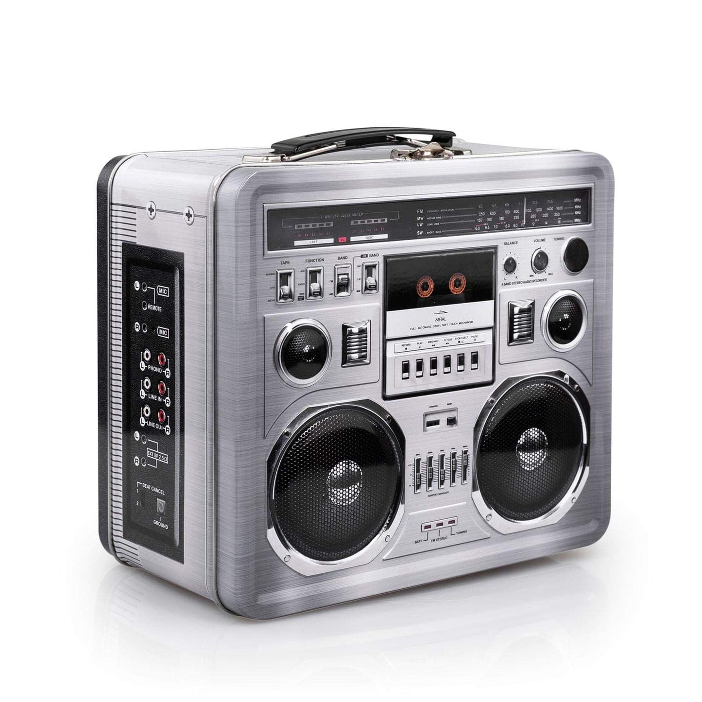 Retro Boombox Radio Lunchbox Tin Tote - 1980s Inspired Merchandise - Novelty Costume Accessories And Storage Container - Fun Unique Gifts for Halloween, Birthdays, Holidays, Graduation Multicolor
