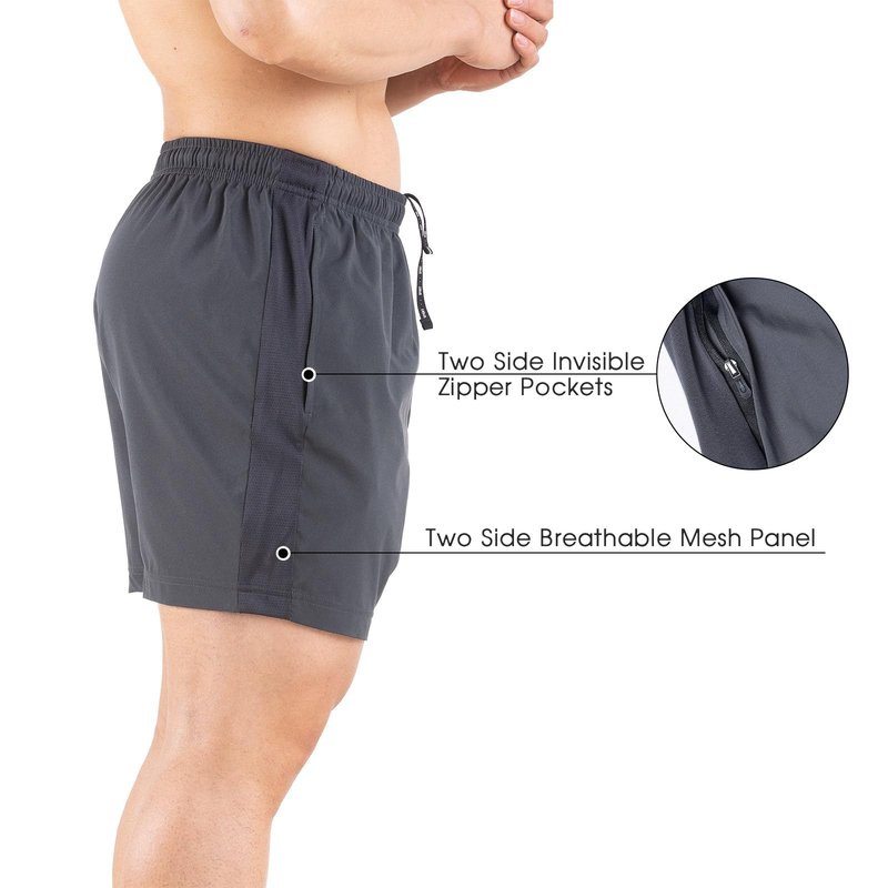 Gaglg Men's 5" Running Shorts 2 Pack Quick Dry Athletic Workout Gym Shorts with Zipper Pockets Dark Grey/Dark Grey,Medium