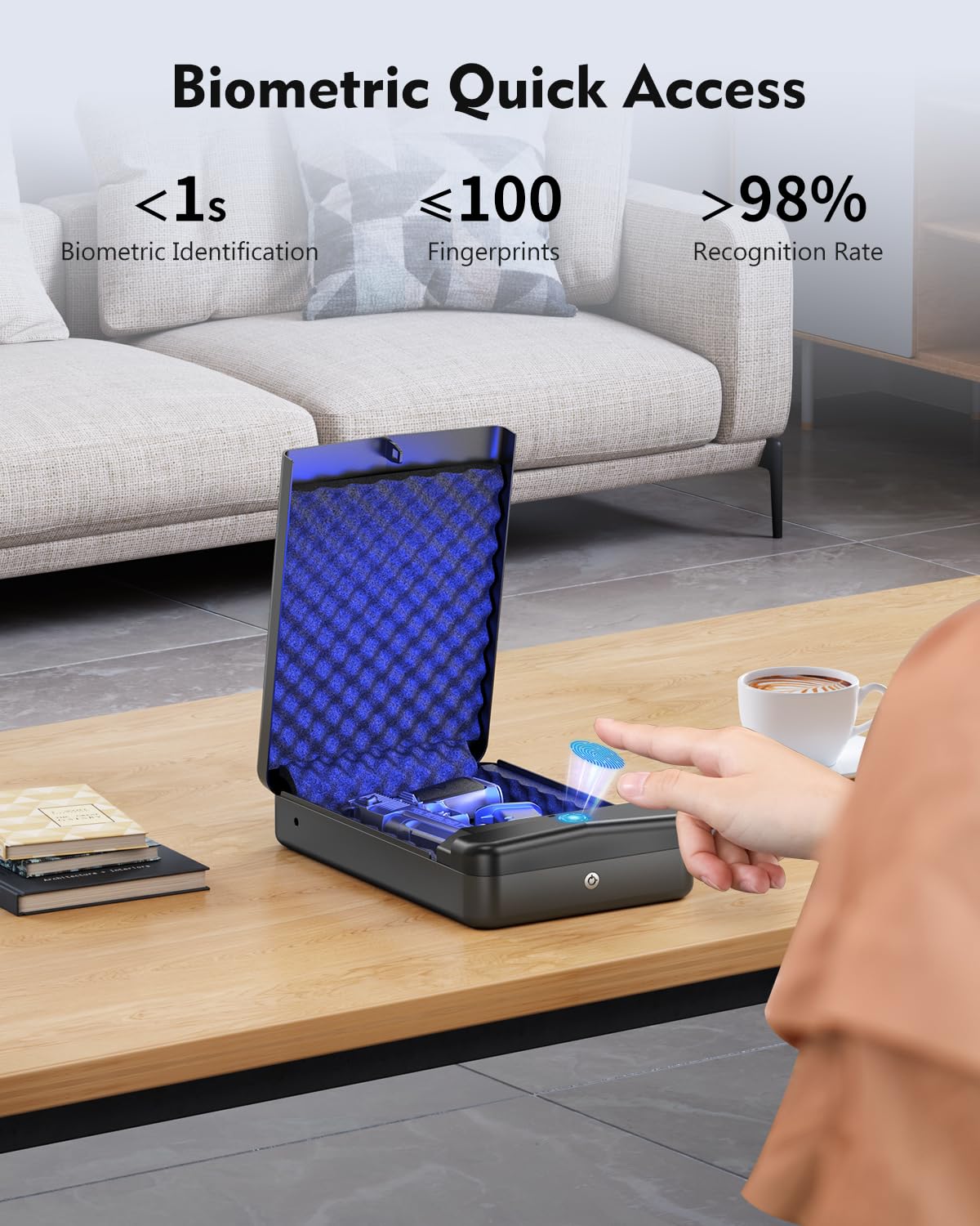 HOLEWOR Gun Safe Small Pistol Safe Biometric Gun Lock Box for Handgun, Fingerprint Quick Access Portable Pistol Case for Car Travel Nightstand Bedside