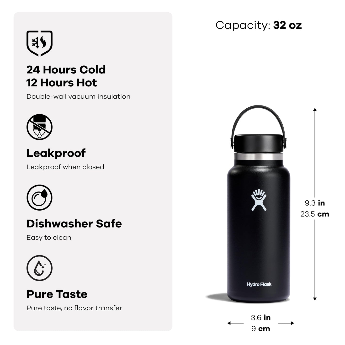 Hydro Flask Water Bottle - Insulated Stainless Steel - Wide Mouth Flex Lid, Non Spill, Leakproof and Refillable in 32 Oz Indigo Blue