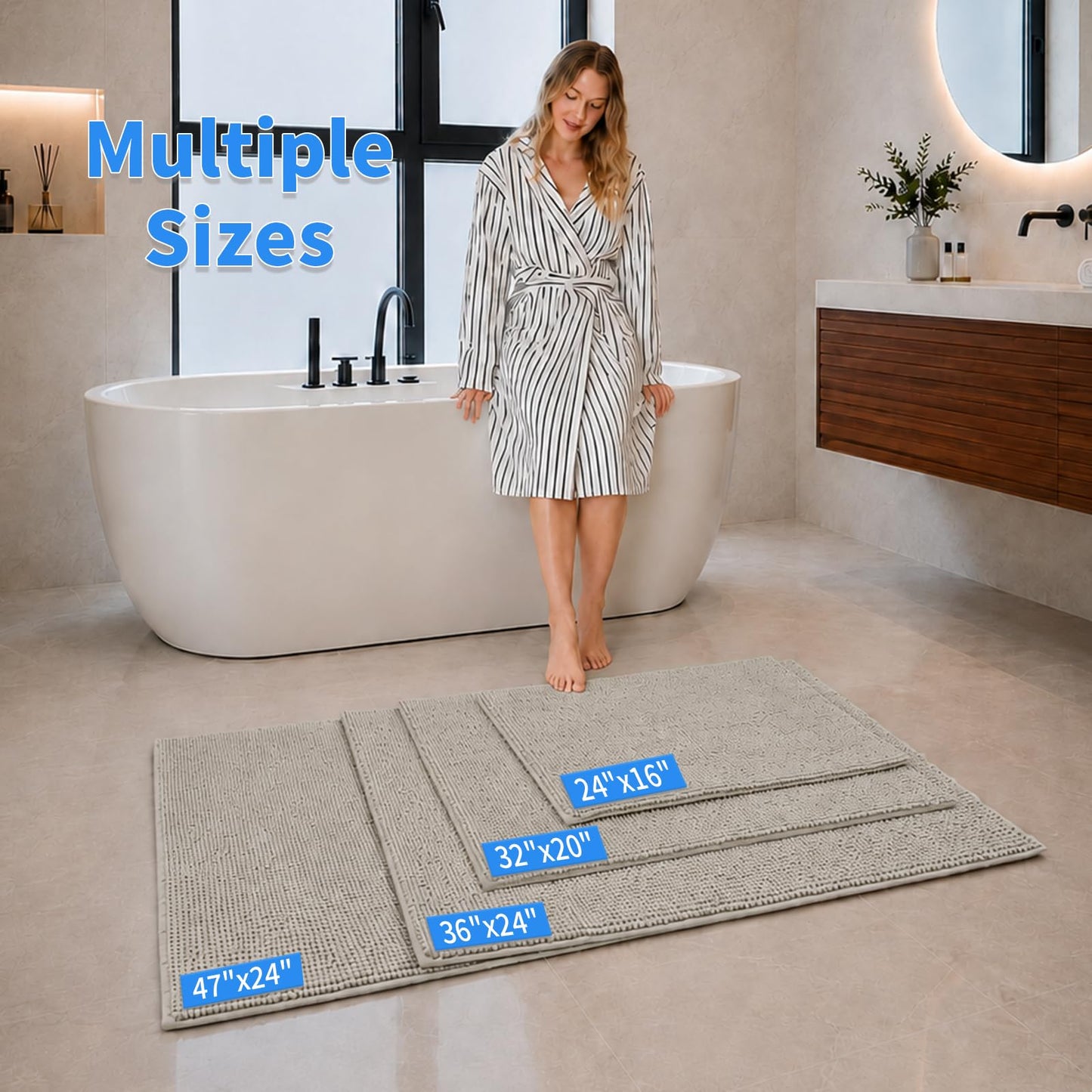Avrilo Plush Chenille Bath Rugs Extra Soft and Absorbent Microfiber Bath Mat for Tub/Bedroom/Doorway/Kitchen/Balcony, 24" x 16", Beige