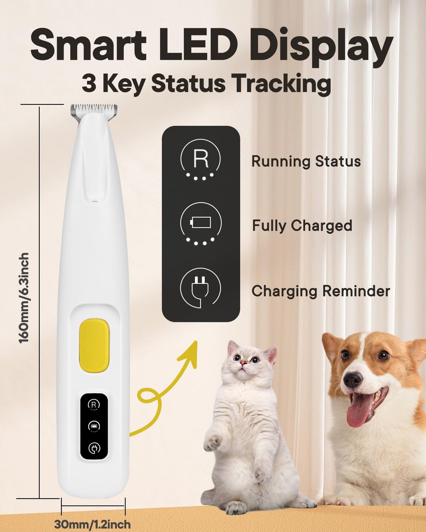 FURBONA Upgraded Dog Paw Trimmer with LED Light, 18 mm Widen Blade, 35 dB Low Noise, LED Display, Fully Waterproof, Rechargeable Clipper for Dogs Cats Trimming Paws, Eyes, Ears, Face, and Rump