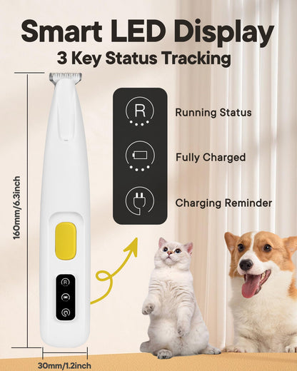 FURBONA Upgraded Dog Paw Trimmer with LED Light, 18 mm Widen Blade, 35 dB Low Noise, LED Display, Fully Waterproof, Rechargeable Clipper for Dogs Cats Trimming Paws, Eyes, Ears, Face, and Rump