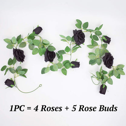 Etistta 2 PCS 6.5 Ft. Artificial Black Rose Vine for Halloween Decor, Hanging Black Silk Flower Garland for Outdoor Home Wall Decorations