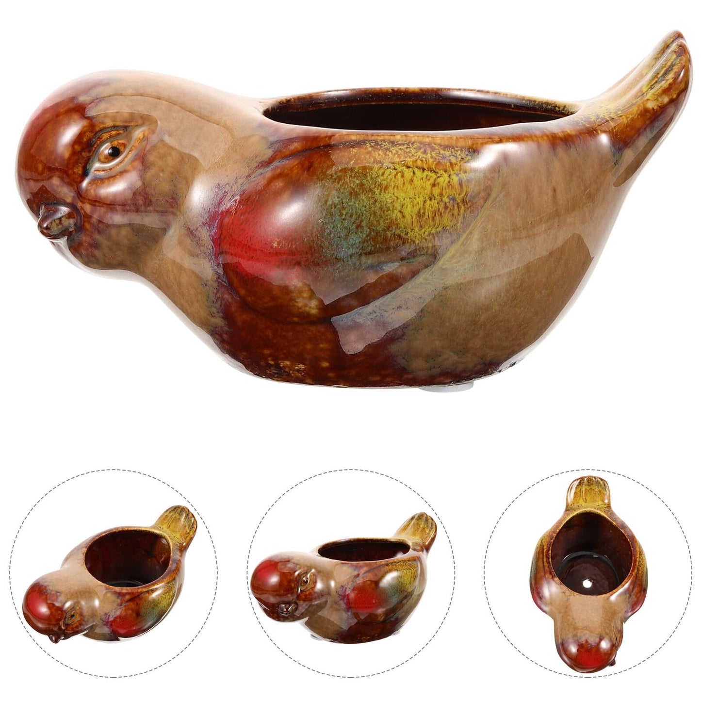 Anneome Ceramic Succulent Planter Pot with Bird Design, Small Indoor Plant Pot for Succulents and Cacti, Decorative Glazed Flowerpot for Home and Garden