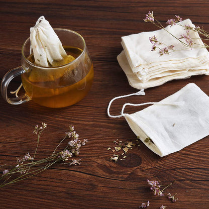 Irich 50 Pack Cotton Muslin Bags, Reusable Tea Bags with Drawstring, Small Cheesecloth Bags for Cooking, Soup, Tea Coffee Filter, Spice Storage (8 * 10cm)