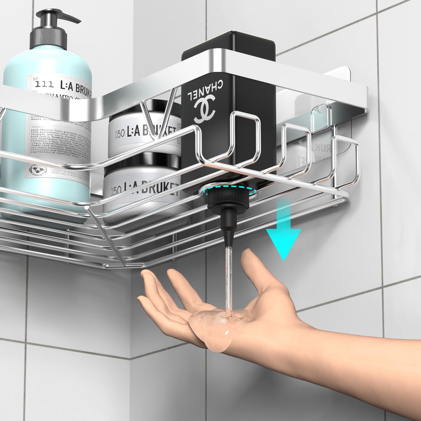 Kegii Corner Shower Caddy, Bathroom Shower Organiser, No Drilling Shower Shelf, Adhesive Shower Storage Rack, Stainless Steel Silver