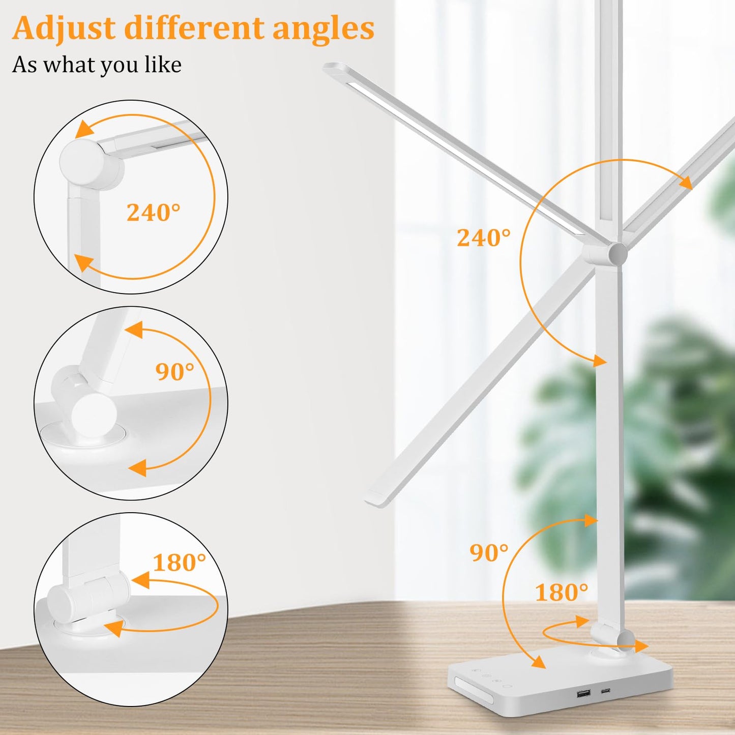 LED Desk Lamp with USB Ports,Touch Desk Lamps for Home Office with 5 Color Modes,3 Brightness Desk Light with Small Night Light,Reading Lamp Table Lamp for Bedroom Bedside Study Black （with adapter）