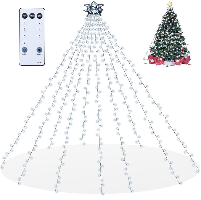 Christmas Tree Lights with Remote 280 LEDs Christmas Lights for Tree with 8 Lighting Modes, Timer and Memory Function, Indoor Outdoor String Lights for 4 ft-7 ft Xmas Tree Decorations(CoolWhite)