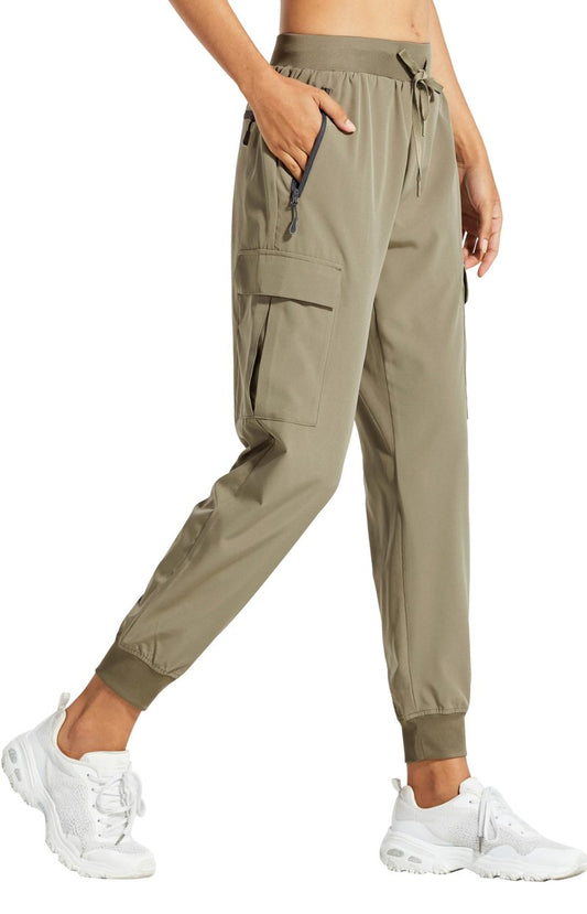 Libin Women's Cargo Joggers Lightweight Quick Dry Hiking Pants Athletic Lounge Casual Travel, Khaki XL
